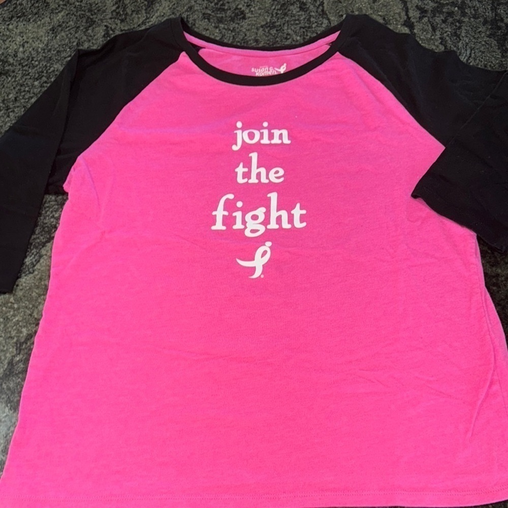 Multicolored Raglan Crew Neck Graphic T-Shirt breast, cancer awareness post